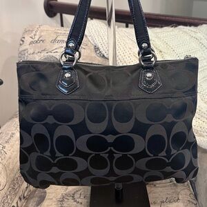 Coach Black and Pink Shoulder Bag with Signature Monogram